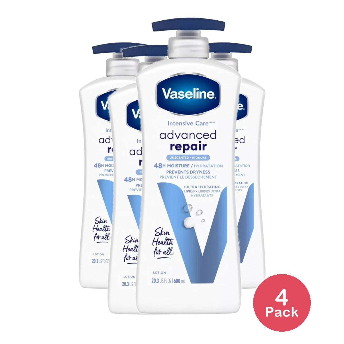 Vaseline Intensive Care Advanced Repair Body Lotion Unscented 20.30Oz (Pack of 4)