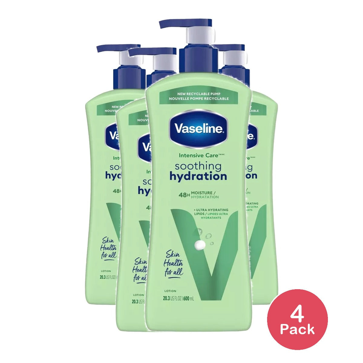 Vaseline Intensive Care Moisturizing Ceramide Body Lotion with Aloe Vera Soothin 20 oz(Pack of 4)