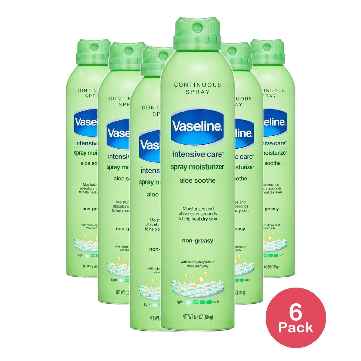 Vaseline Intensive Care Spray Lotion Aloe Soothe 6.5 oz (Pack of 6)