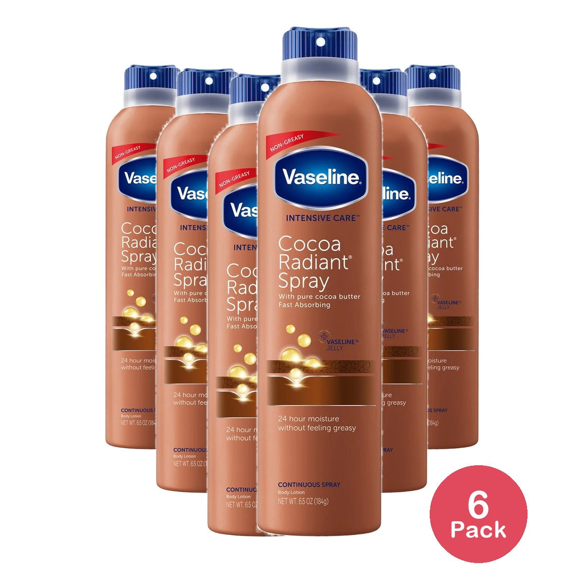 Vaseline Intensive Care Spray Moisturizer Cocoa Radiant 6.5 Oz (Pack of 6)