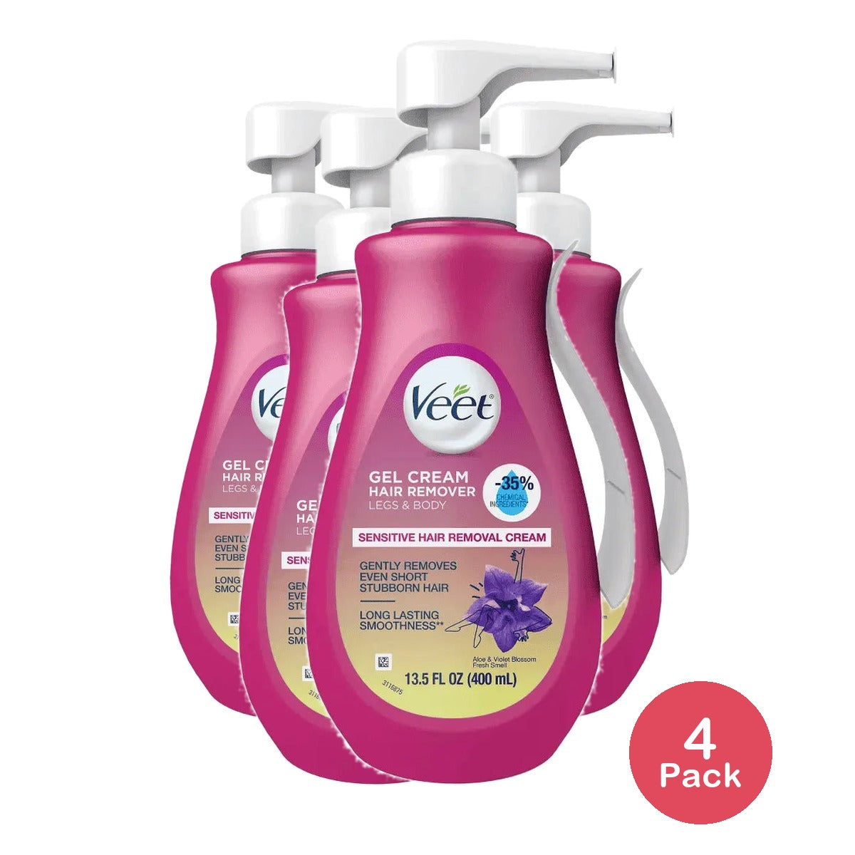 Veet 3 Minute Hair Removal Gel Cream Pump For Sensitive Skin13.5Oz (Pack of 4)