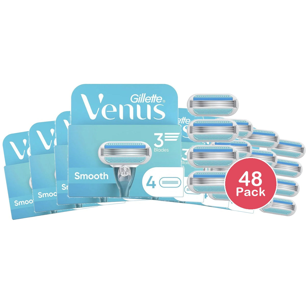 Venus Smooth Women's Razor Blade Refills 4 Count (Pack of 48)