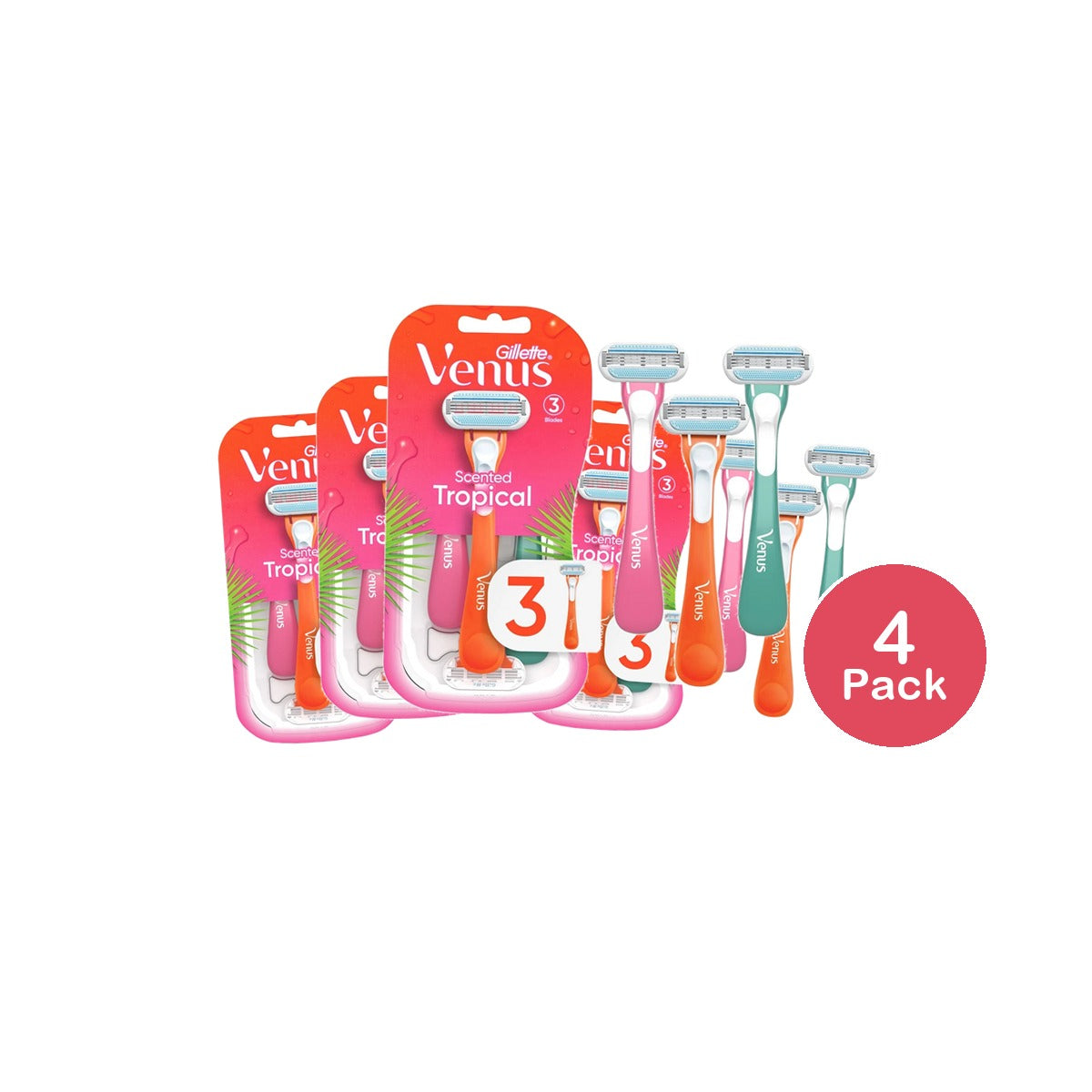 Venus Tropical Women's 3 Blade Disposable Razor (Pack of 4)