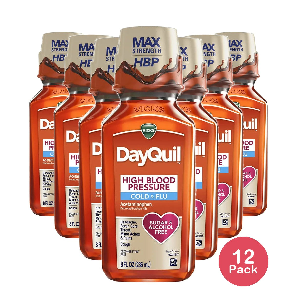 Vicks Dayquil High Blood Pressure Cold and Flu Relief Liquid Medicine 8Oz (Pack of 12)