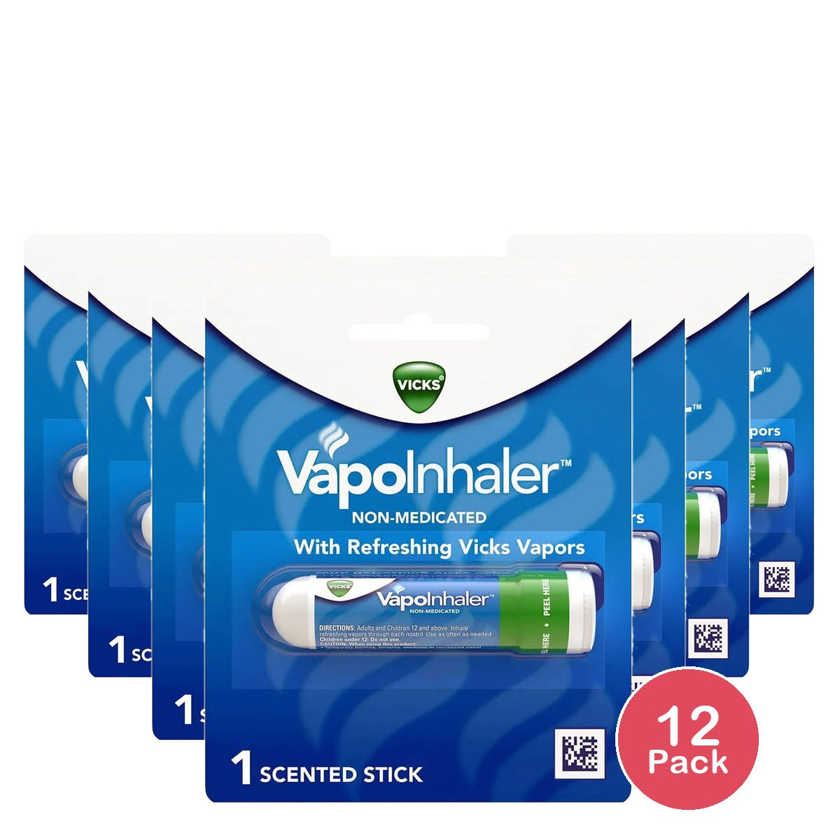 Vicks Vapoinhaler Non-Medicated Menthol Vapor 0.07Oz (Pack Of 12)