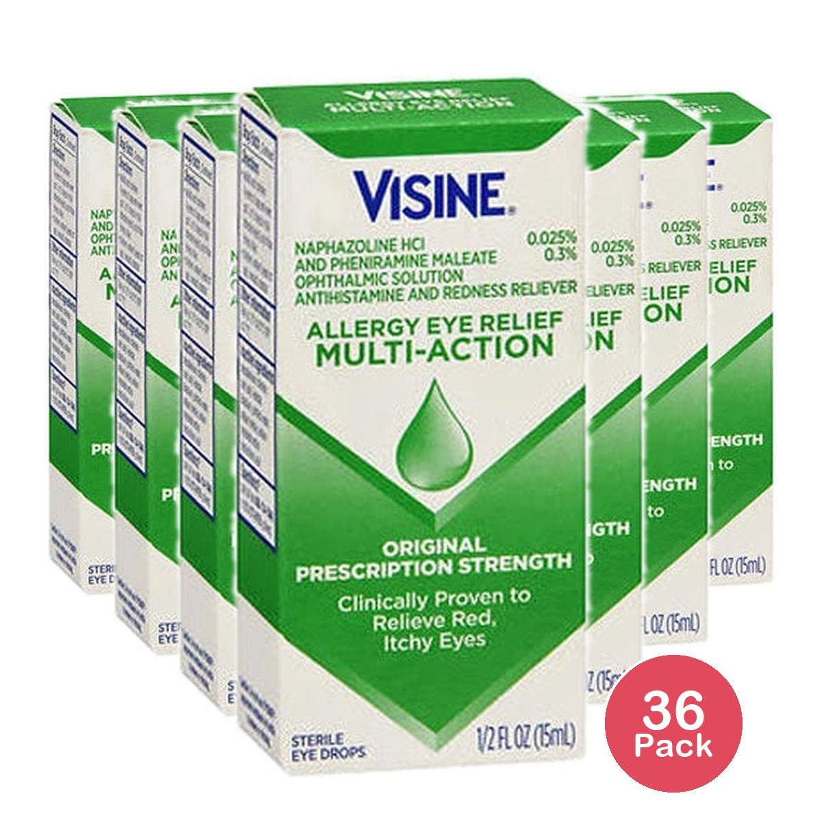 Visine, Allergy Eye Relief, Multi-Action Eye Drops, 15ml 0.5 Oz (Pack of 36)