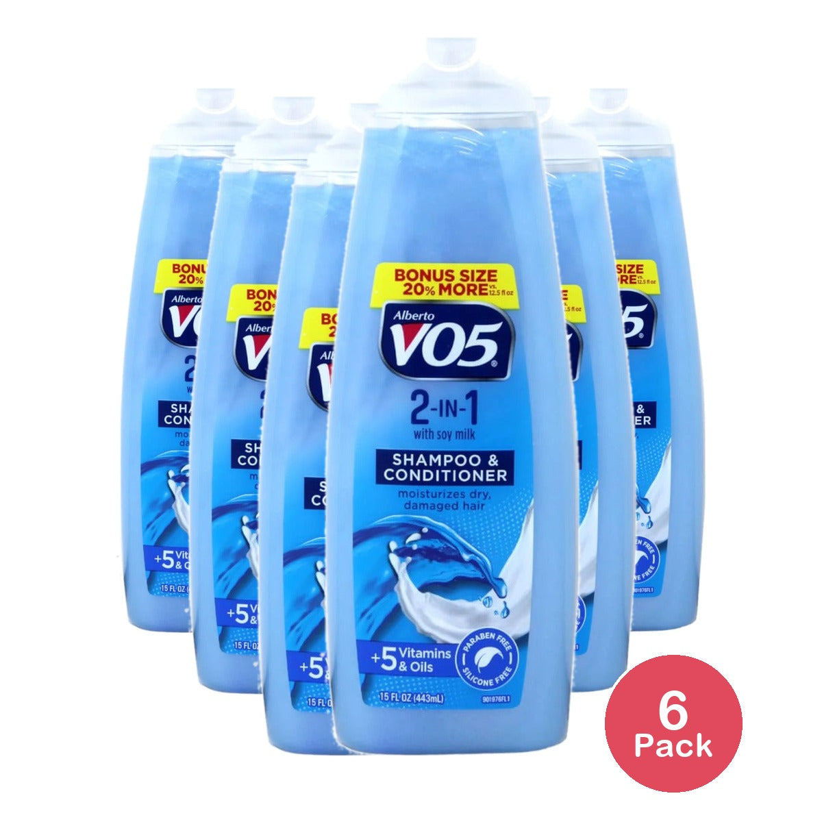 Vo5 Alberto 2 in 1 Moisturizing Shampoo Conditioner 15 Oz (Pack of 6)