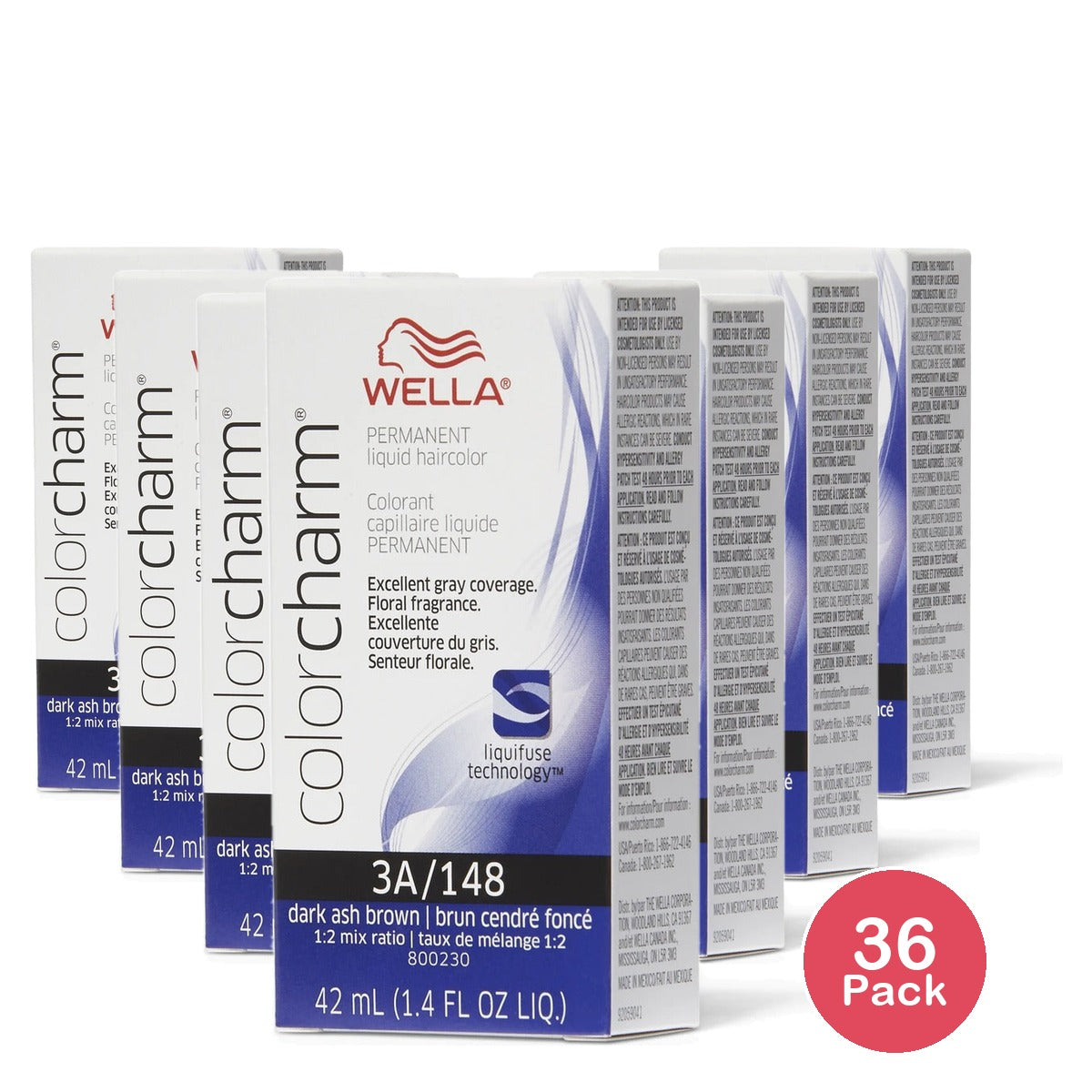 Wella Color Charm Permanent Liquid Haircolor 148 Dark Ash Brown 1.4 Oz (Pack of 36)