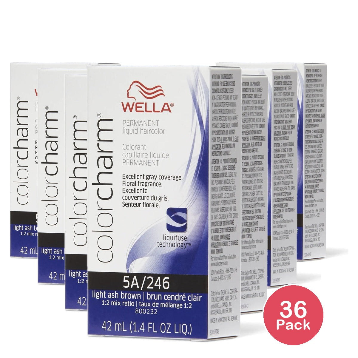 Wella Color Charm Permanent Liquid Haircolor 246 Light Ash Brown 1.4 Oz (Pack of 36)