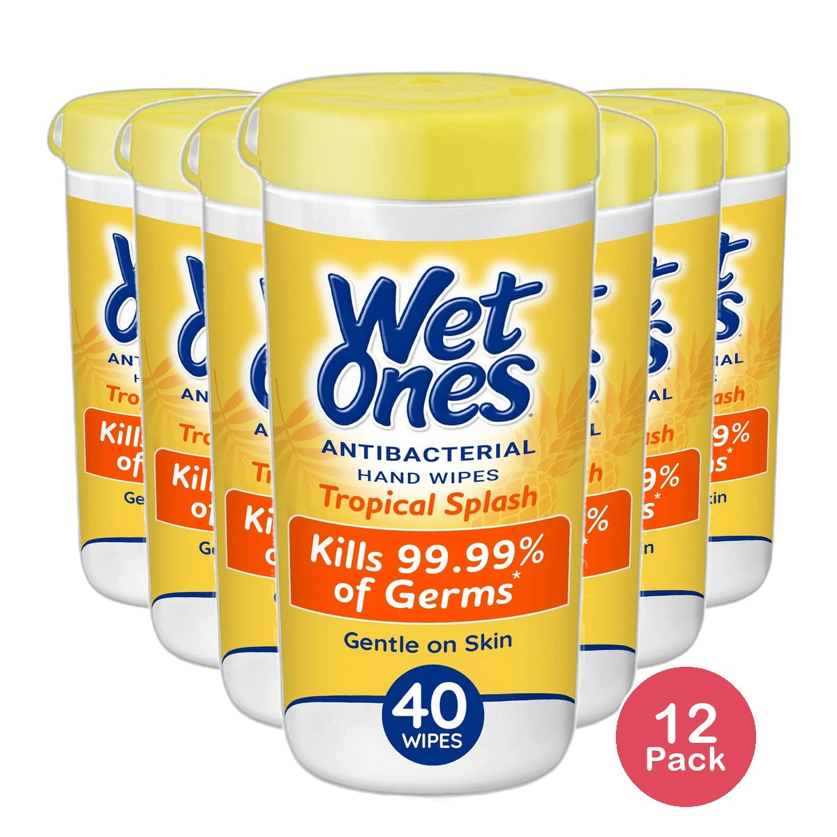 Wet Ones Antibacterial Hand Wipes Canister Tropical Splash 0.65Oz (Pack Of 12)