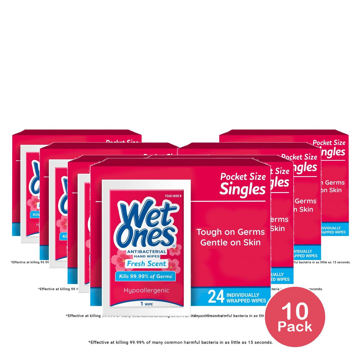 Wet Ones Antibacterial Hand Wipes Singles (Pack of 10)