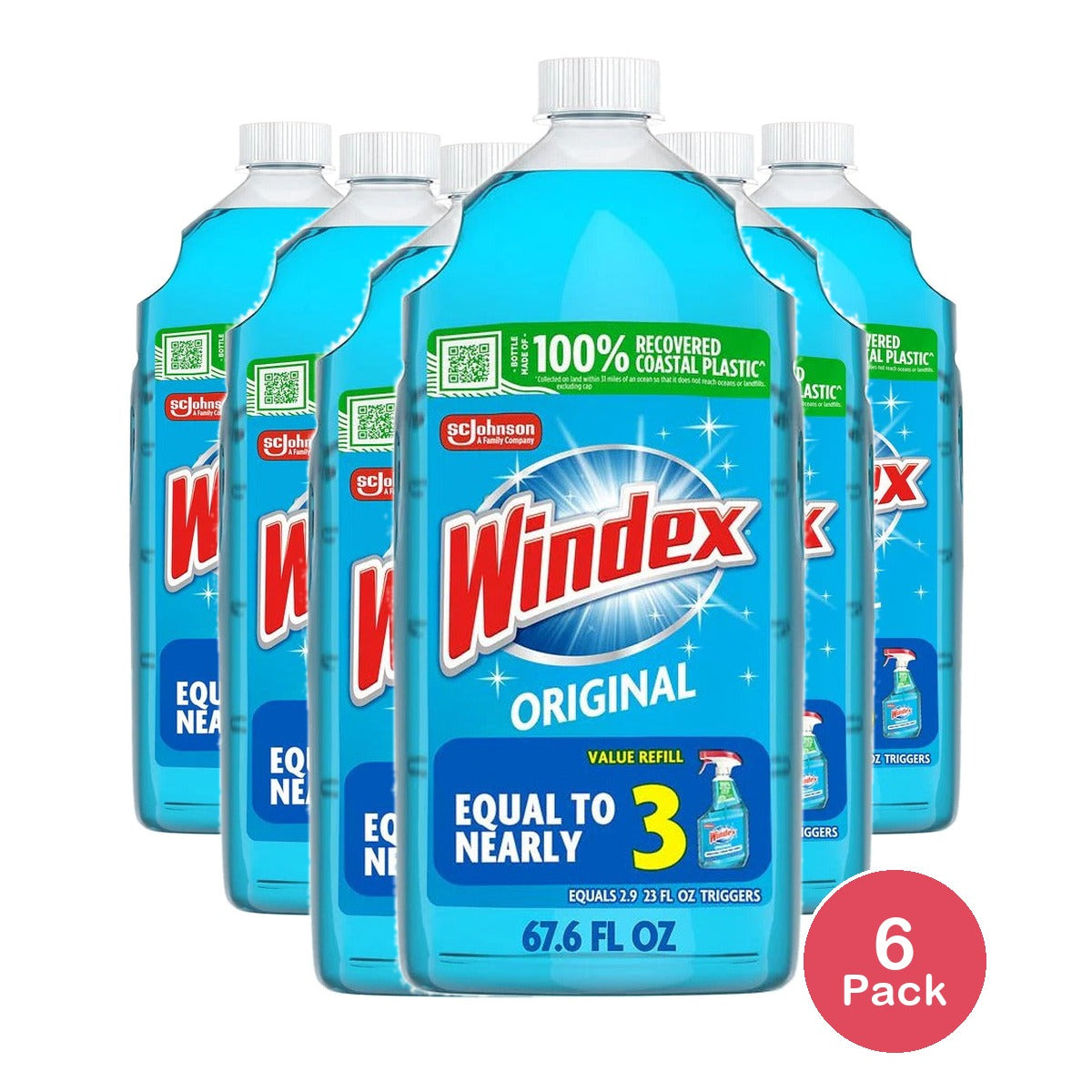 Windex Glass Window Cleaner Refill 2 L (Pack of 6)