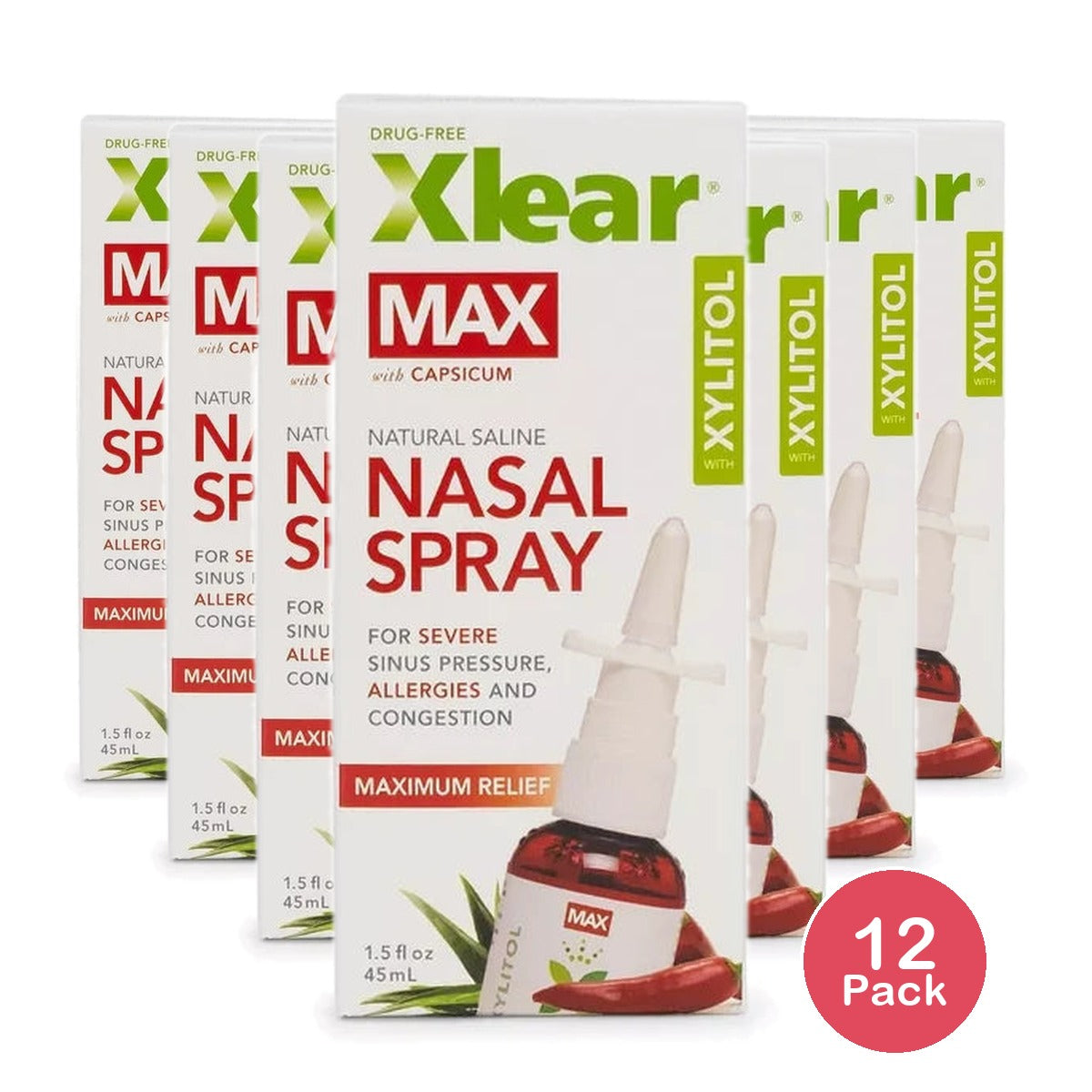 Xlear - Natural Saline Sinus Spray Max - 1.5 fl Oz (Pack of 12)