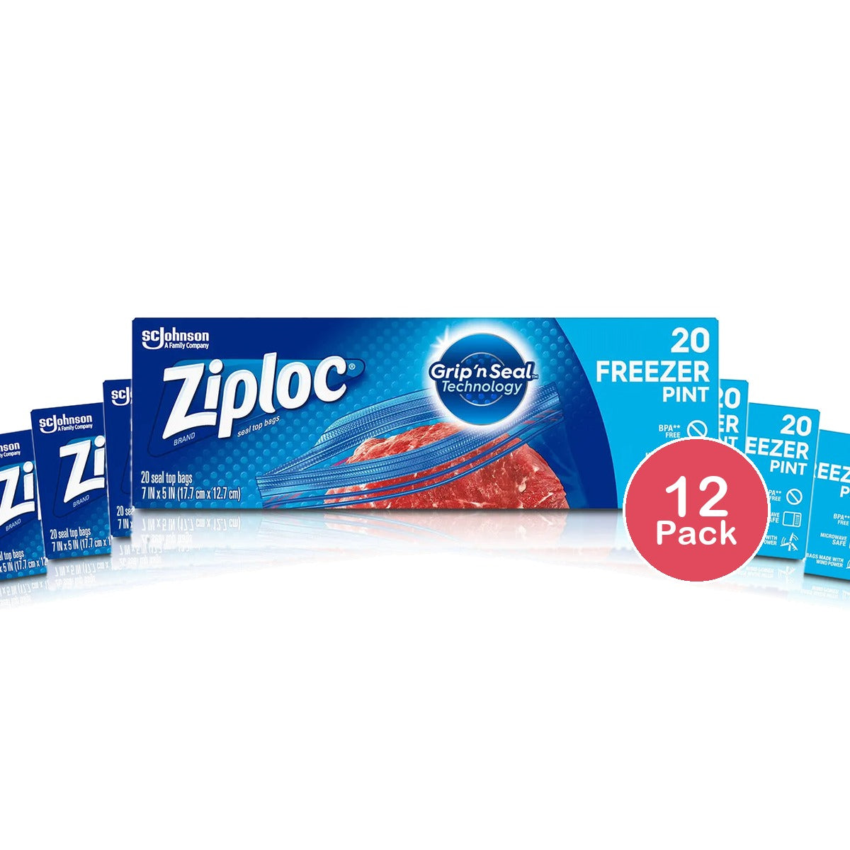 Ziploc Pint Food Storage Freezer Bags With Grip n Seal Technology 185.44 (Pack of 12)