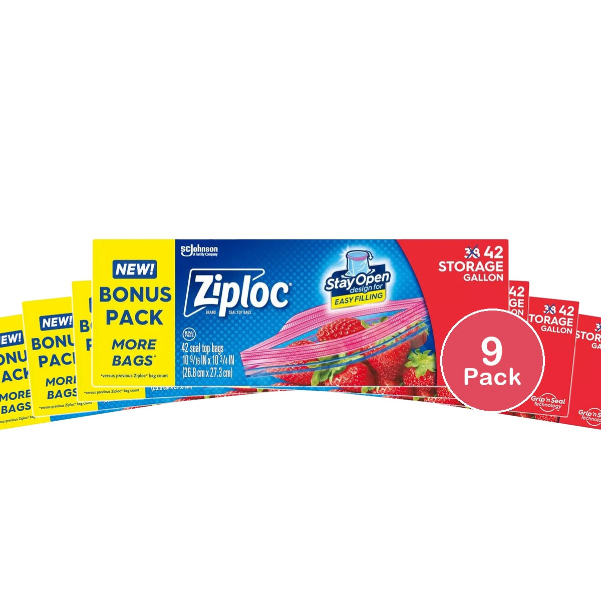 Ziploc Storage Gallon Bags With Grip 'N Seal Technology (Pack Of 9)