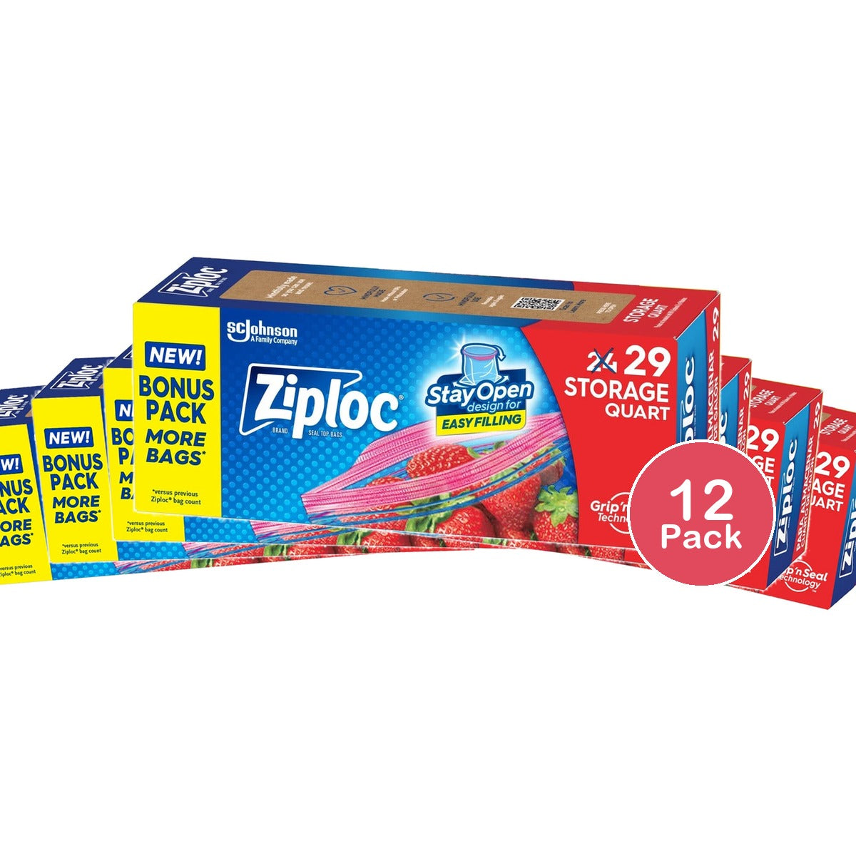 Ziploc Storage Quart Bags 29 Ct (Pack of 12)