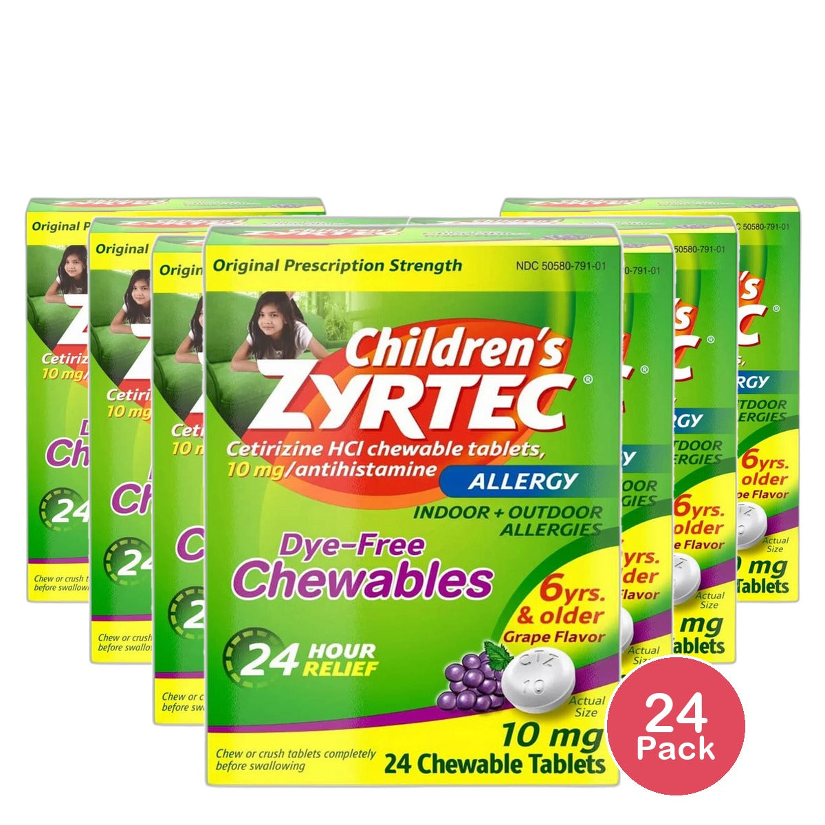 Zyrtec Allergy Dye Free Chewables 10 Mg Chewable Tablets Grape 1Oz (Pack of 24)