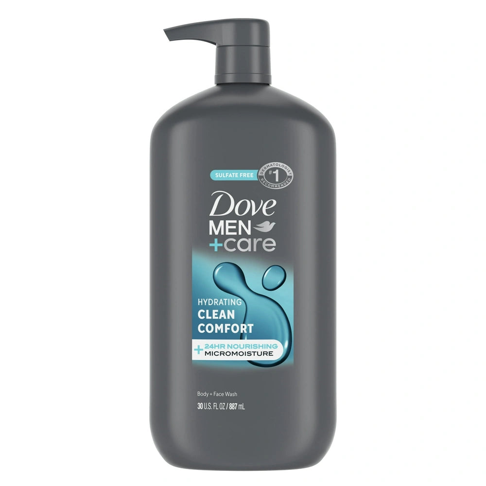 Dove Men+Care Clean Comfort Hydrating Body & Face Wash Pump - Sulfate Free - 30 OZ(Pack of 4)