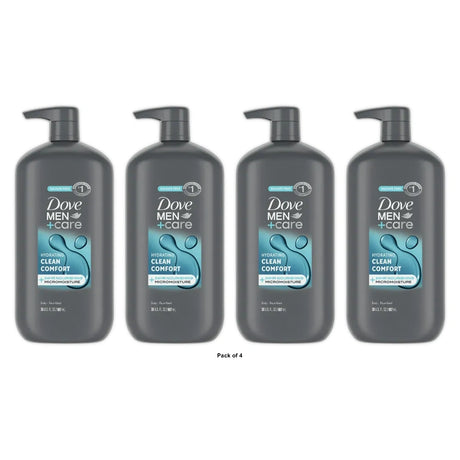 Dove Men+Care Clean Comfort Hydrating Body & Face Wash Pump - Sulfate Free - 30 OZ(Pack of 4)