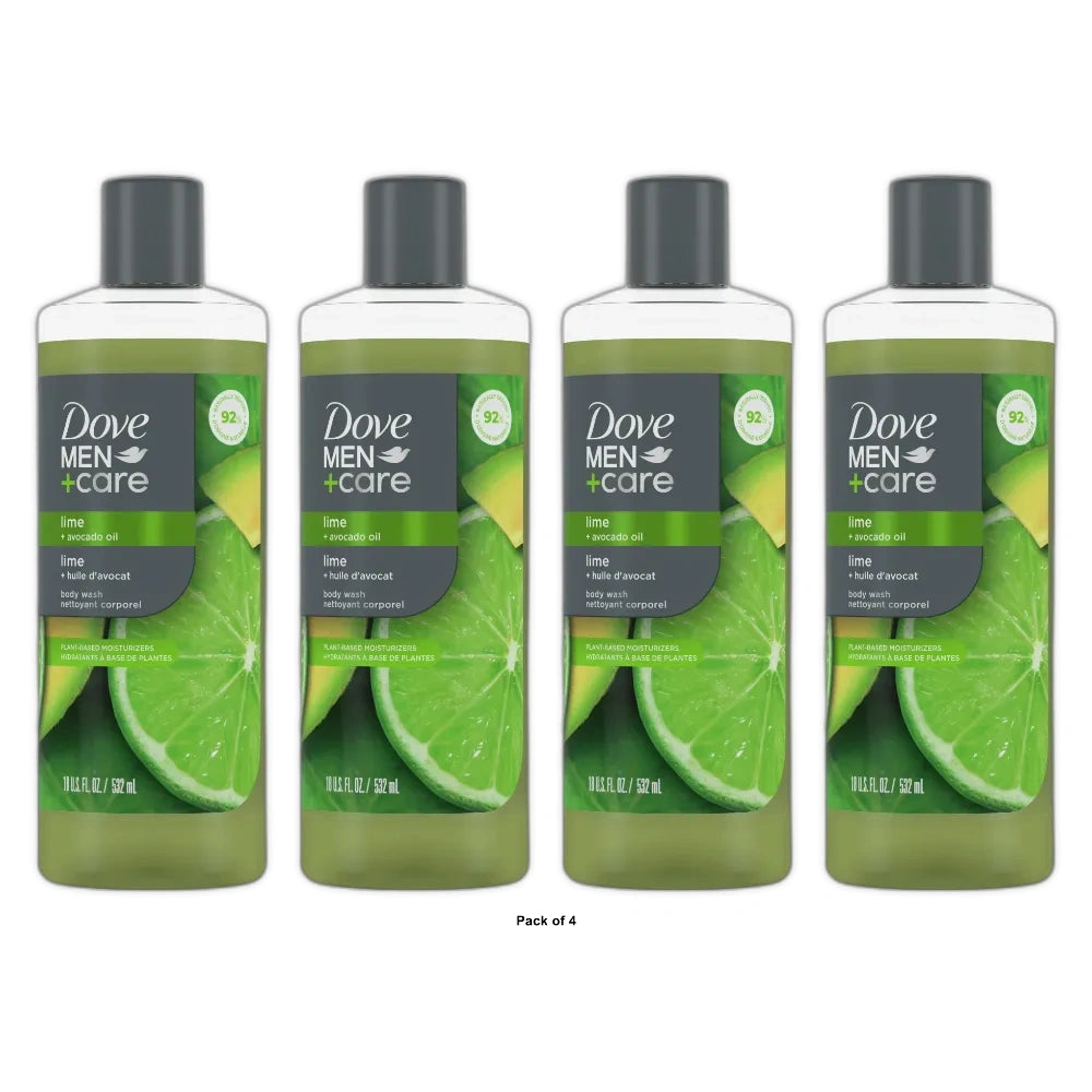 Dove Men+Care Invigorating Hydrating Men s Body Wash Lime and Avocado Oil 18 fl OZ(Pack of 4)