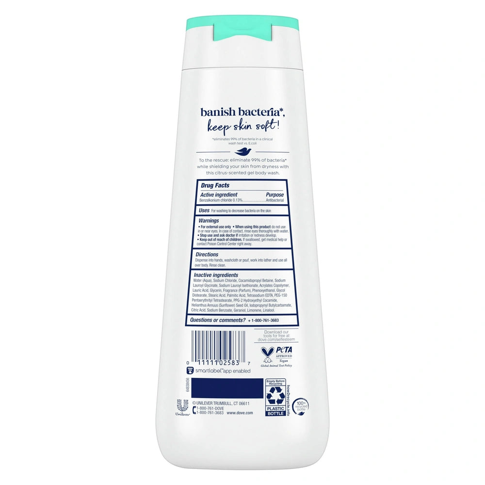 Dove Body Wash Antibacterial Care, Effectively Cleanses & Eliminates 99% of Bact 20 OZ(Pack of 4)