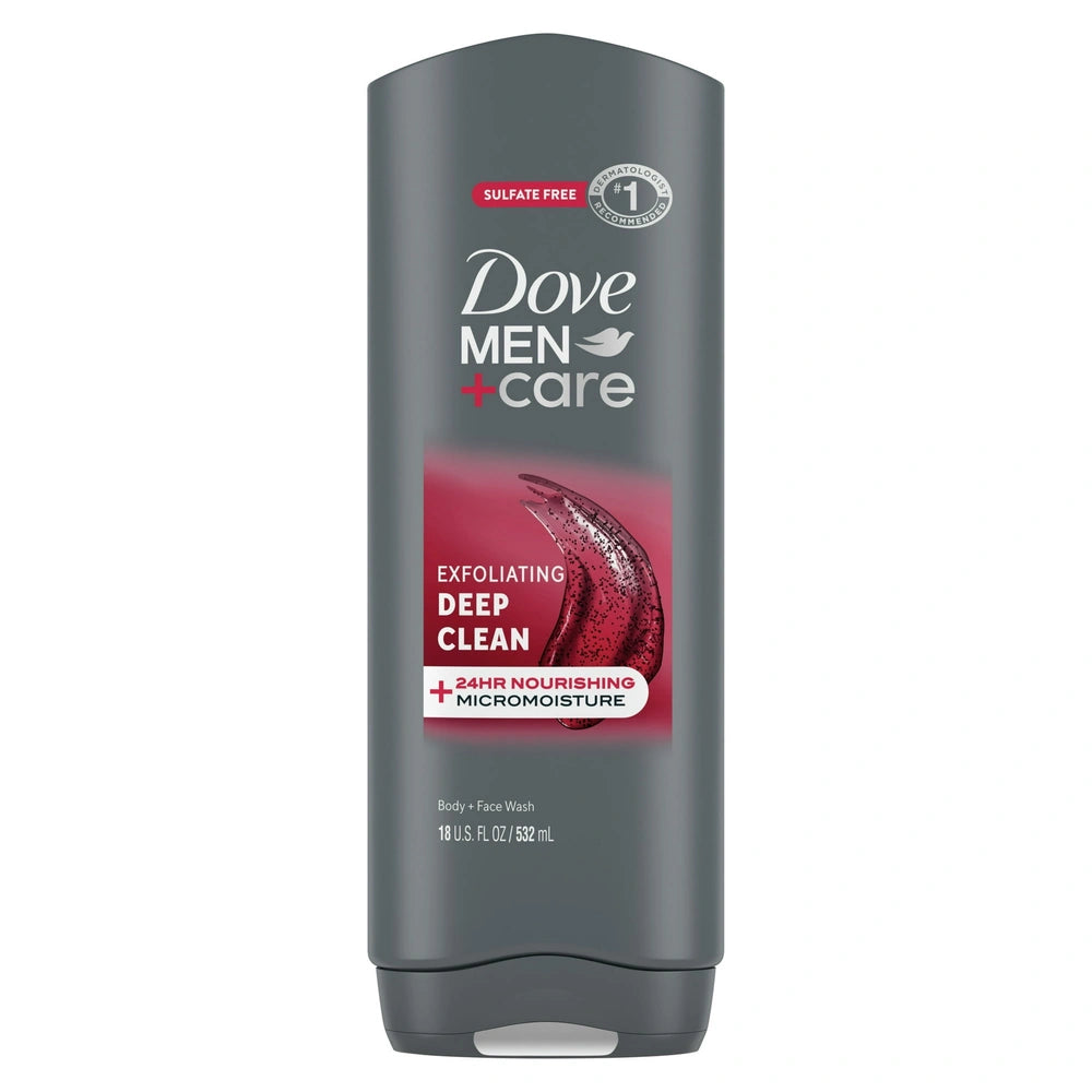 Dove Men + Care Body and Face Wash, Deep Clean, 18 OZ (Pack of 4)