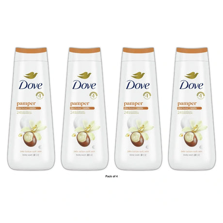 Dove Pamper Body Wash - Shea Butter & Vanilla 24hr Lotion-Soft Skin - 20 fl OZ(Pack of 4)