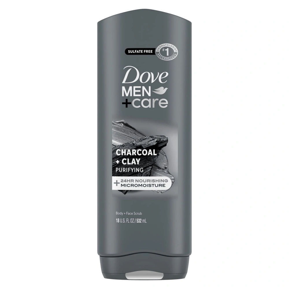 Dove Men+Care Purifying Hydrating Face & Body Wash for Men Charcoal & Clay 18 fl oz (Pack of 4)