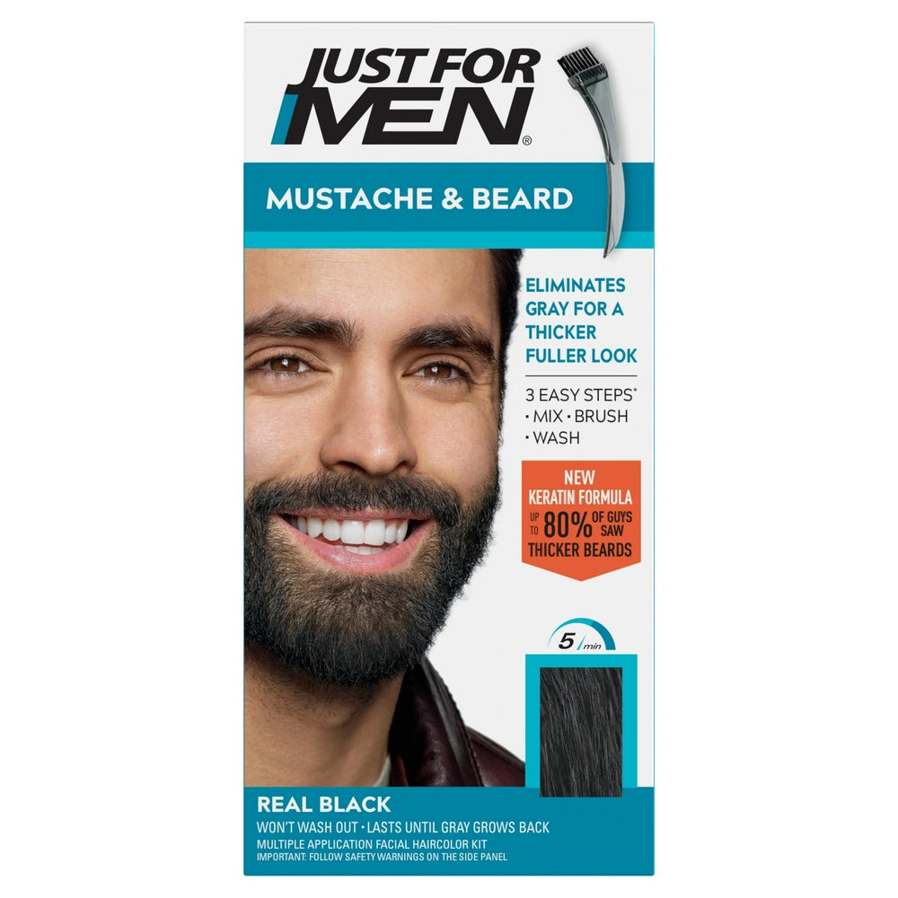 Just for Men Brush-In Color Gel for Mustache & Beard, Real Black M-55, 1 kit, (Pack of 12)
