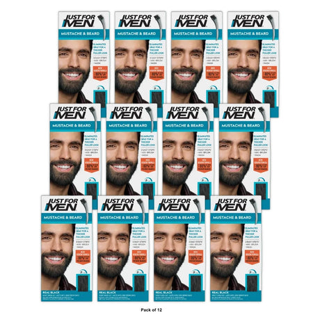 Just for Men Brush-In Color Gel for Mustache & Beard, Real Black M-55, 1 kit, (Pack of 12)