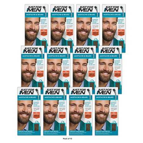 Just For Men Mustache & Beard Coloring for Gray Hair M40 Medium Dark Brown (Pack of 12)
