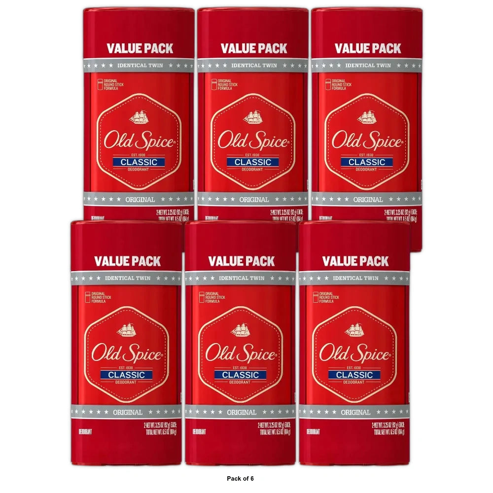 Old Spice Classic Solid Deodorant for Men Original Scent - 2pk 3.25 oz (Pack of 6)