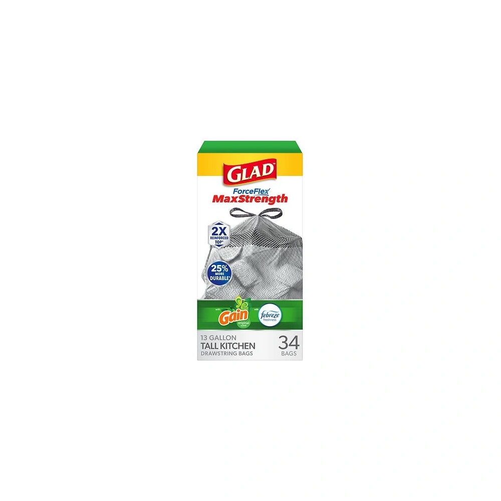 Glad Tall Kitchen Trash Bags 13 Gallon 34 Bags (ForceFlexPlus Gain Original) (Pack of 6)