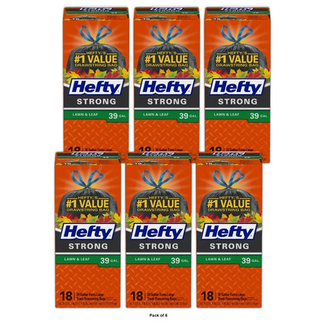 Hefty Strong Lawn & Leaf 39 Gallon Drawstring Trash Bags (Pack of 6)