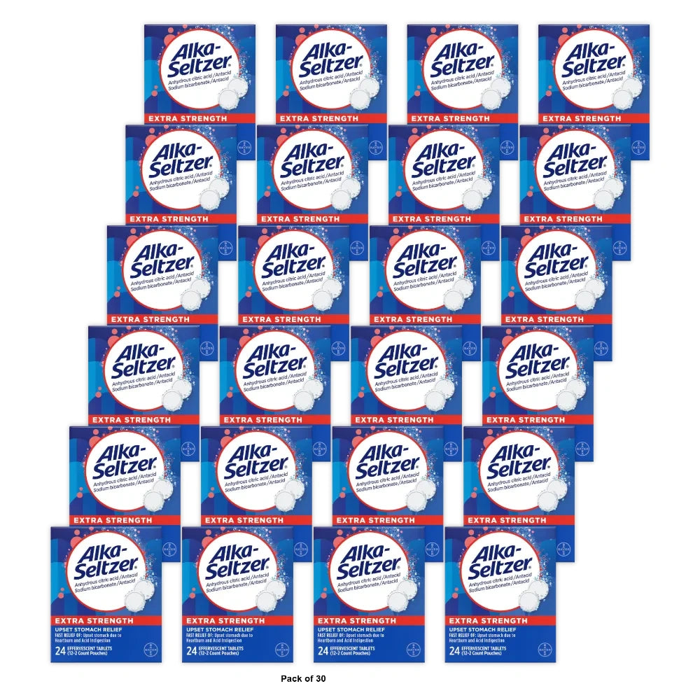 Alka-Seltzer Effervescent Extra Strength - 24 Tablets, (B073V3NZQW) 4 Oz (Pack of 30)