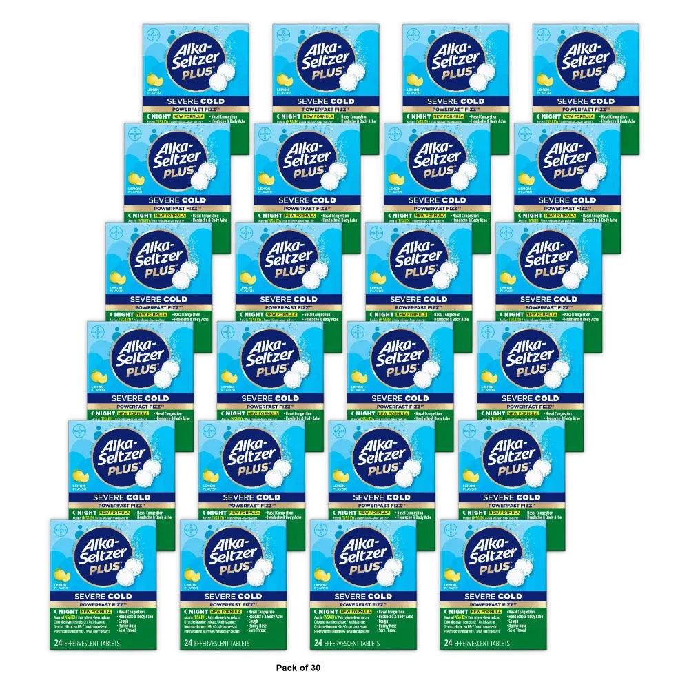 Alka-Seltzer Plus Powerfast Fizz Severe Night Cold Medicine Lemon Effervescent (Pack of 30)
