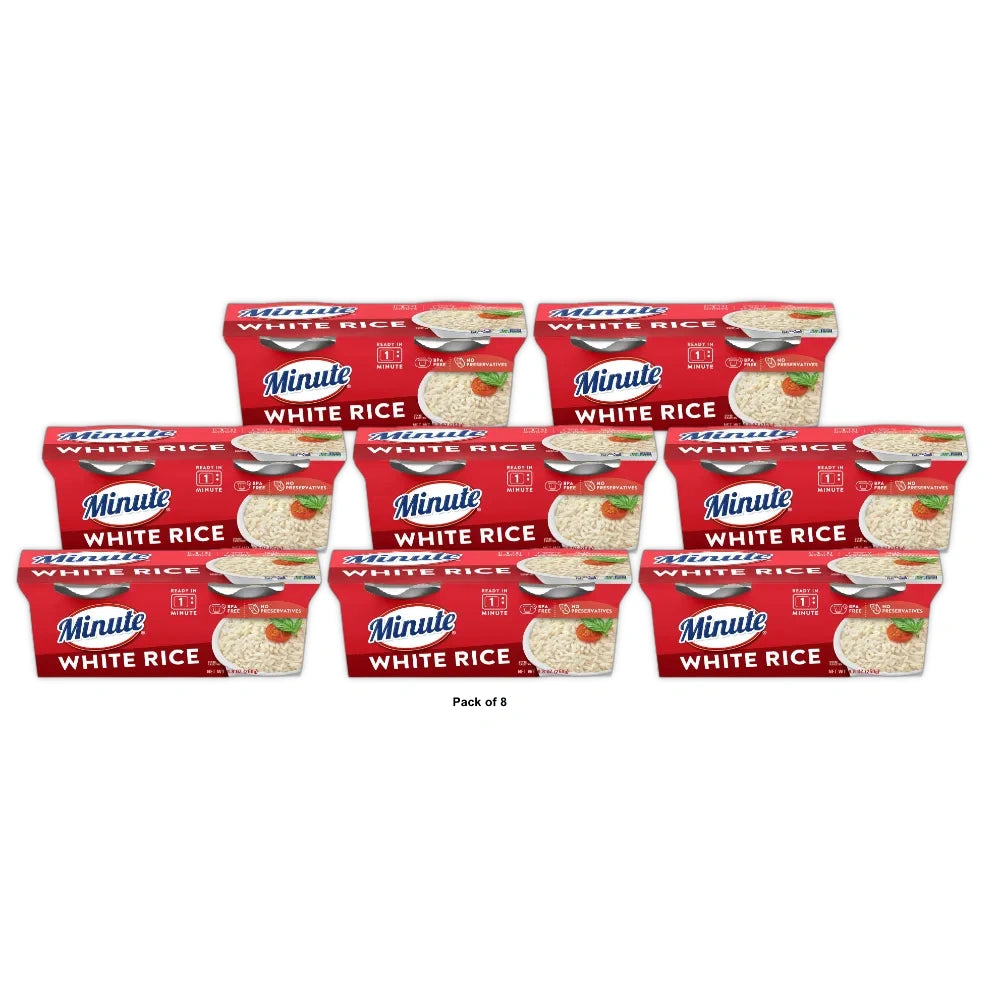 Minute White Rice Microwaveable Rice Cups Gluten Free (Pack of 8)