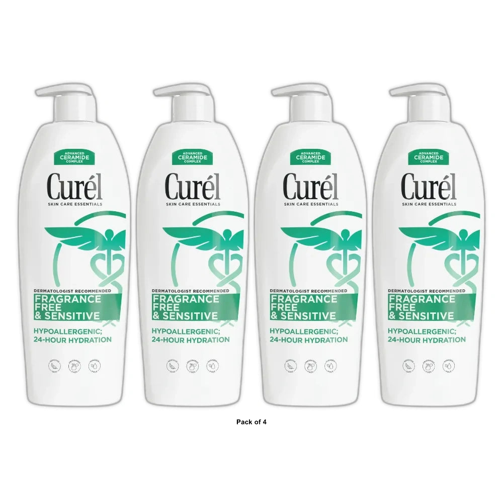 Curel Fragrance Free Body Lotion, Hand Moisturizer For Sensitive Skin, Advanced 20 oz (Pack of 4)