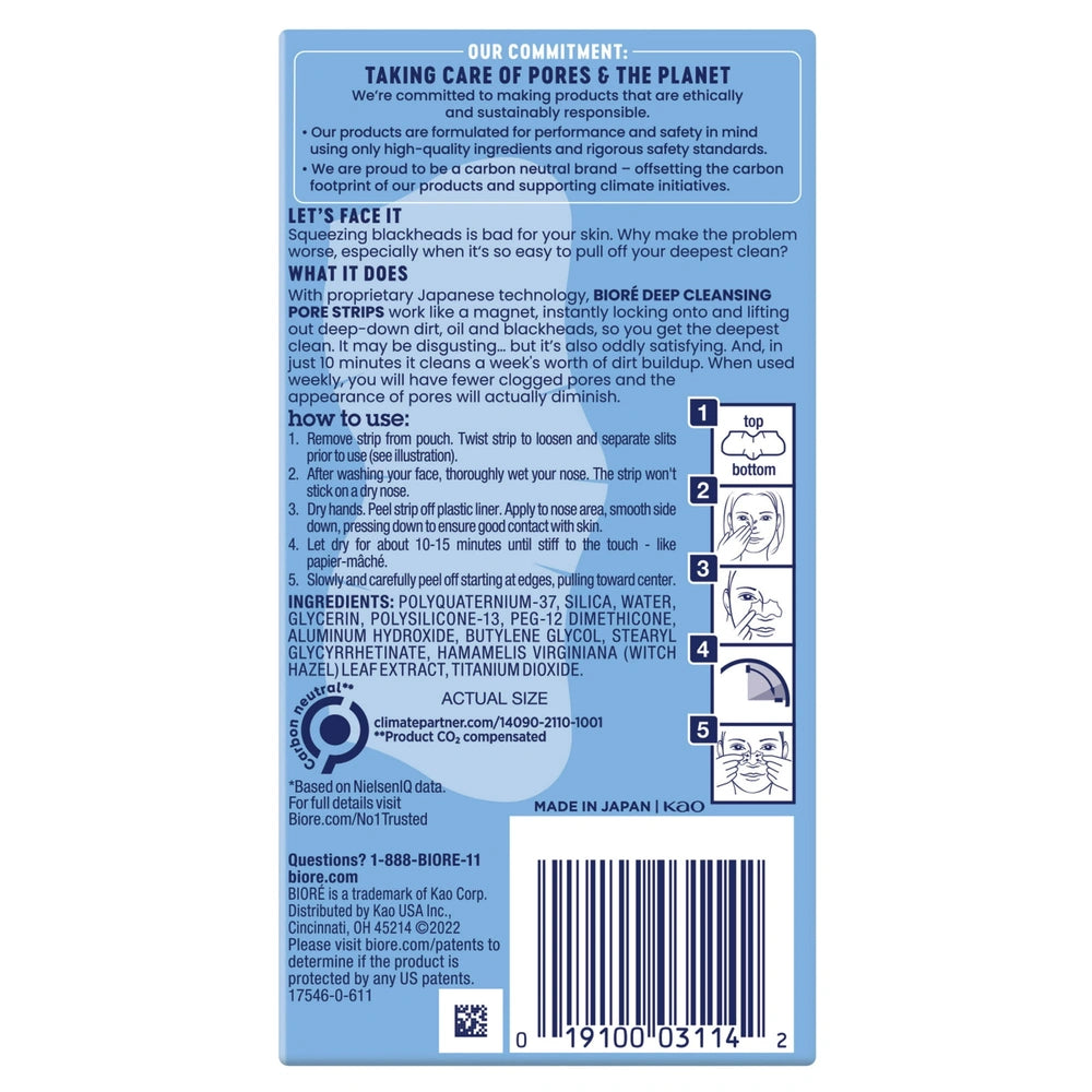 Biore Original Deep Cleansing Blackhead Remover Nose Pore Strips (Pack of 12)