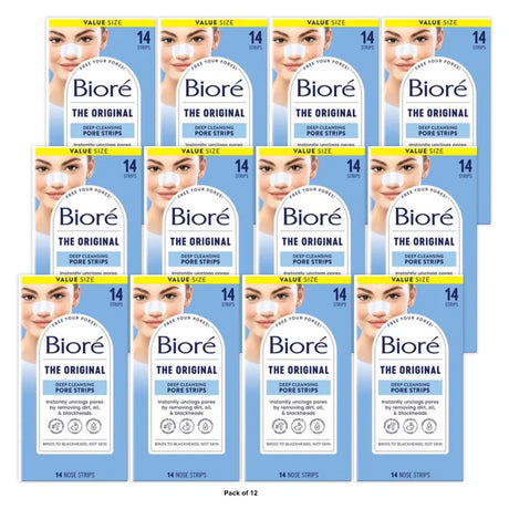 Biore Original Deep Cleansing Blackhead Remover Nose Pore Strips (Pack of 12)