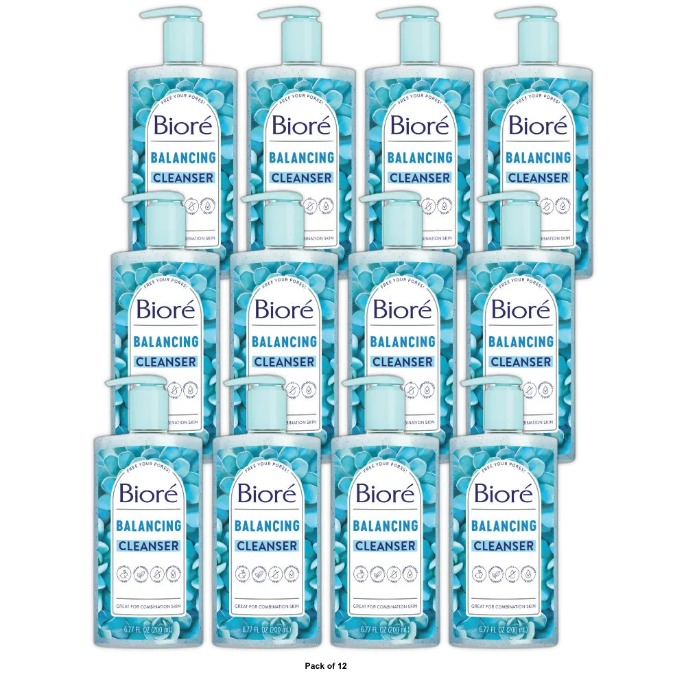 Biore Blue Agave + Baking Soda Balancing Pore Combination Skin Cleanser, Gently 6.77 oz (Pack of 12)