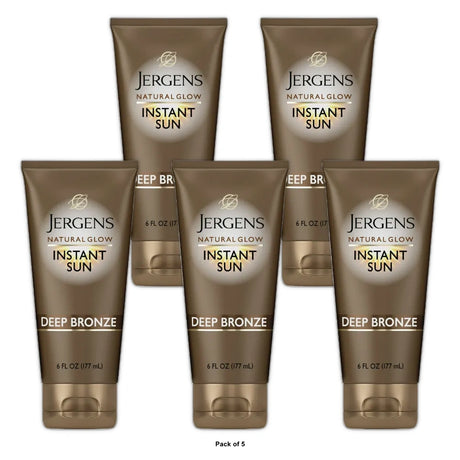 Jergens Natural Glow Instant Sun Self Tanner Lotion + Bronzer, Sunless Tanning D 6 OZ(Pack of 5)