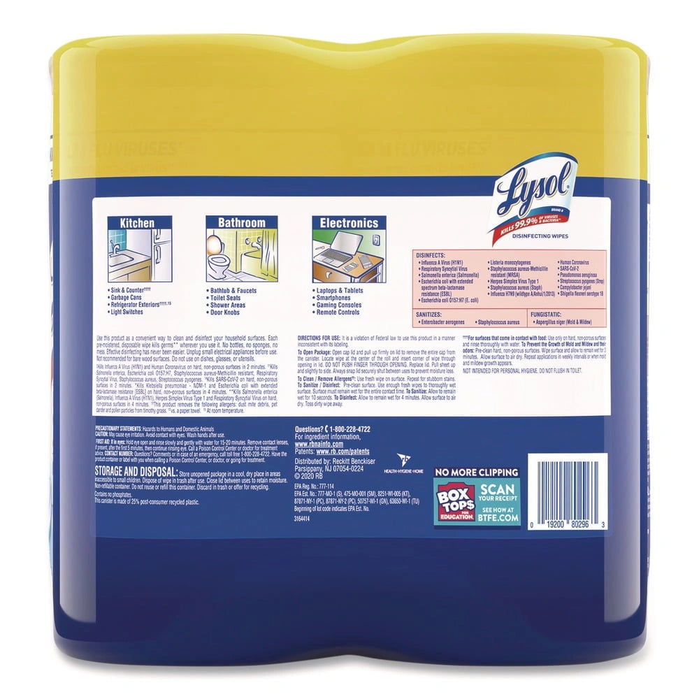 Lysol Disinfectant Wipes Multi-Surface Antibacterial Cleaning Wipes For Disinfecting and Cleaning Lemon and Lime Blossom (Pack of 3)