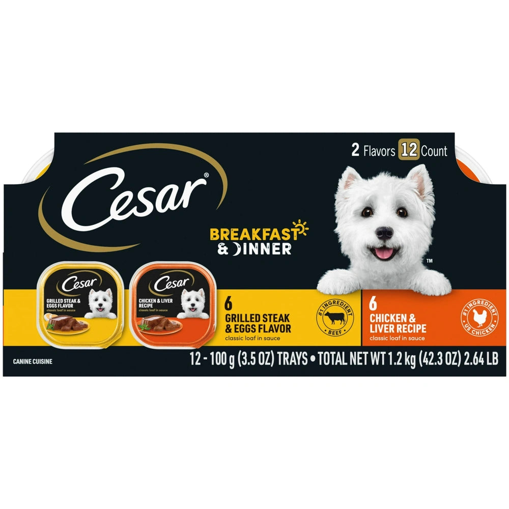 Cesar Classic Loaf In Sauce Variety Pack Steak, Liver, Chicken, Beef, Egg And Re 3.5 Oz(Pack Of 2)