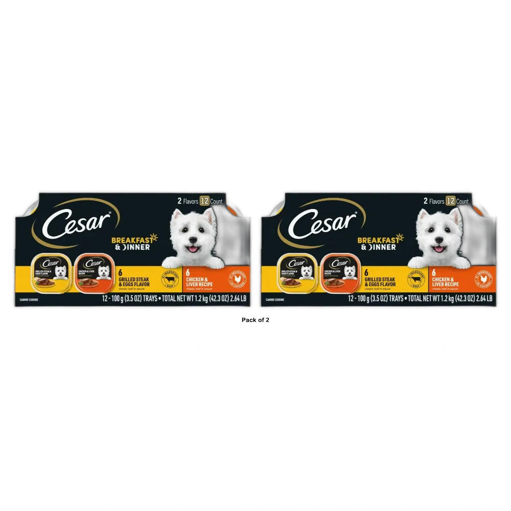 Cesar Classic Loaf In Sauce Variety Pack Steak, Liver, Chicken, Beef, Egg And Re 3.5 Oz(Pack Of 2)