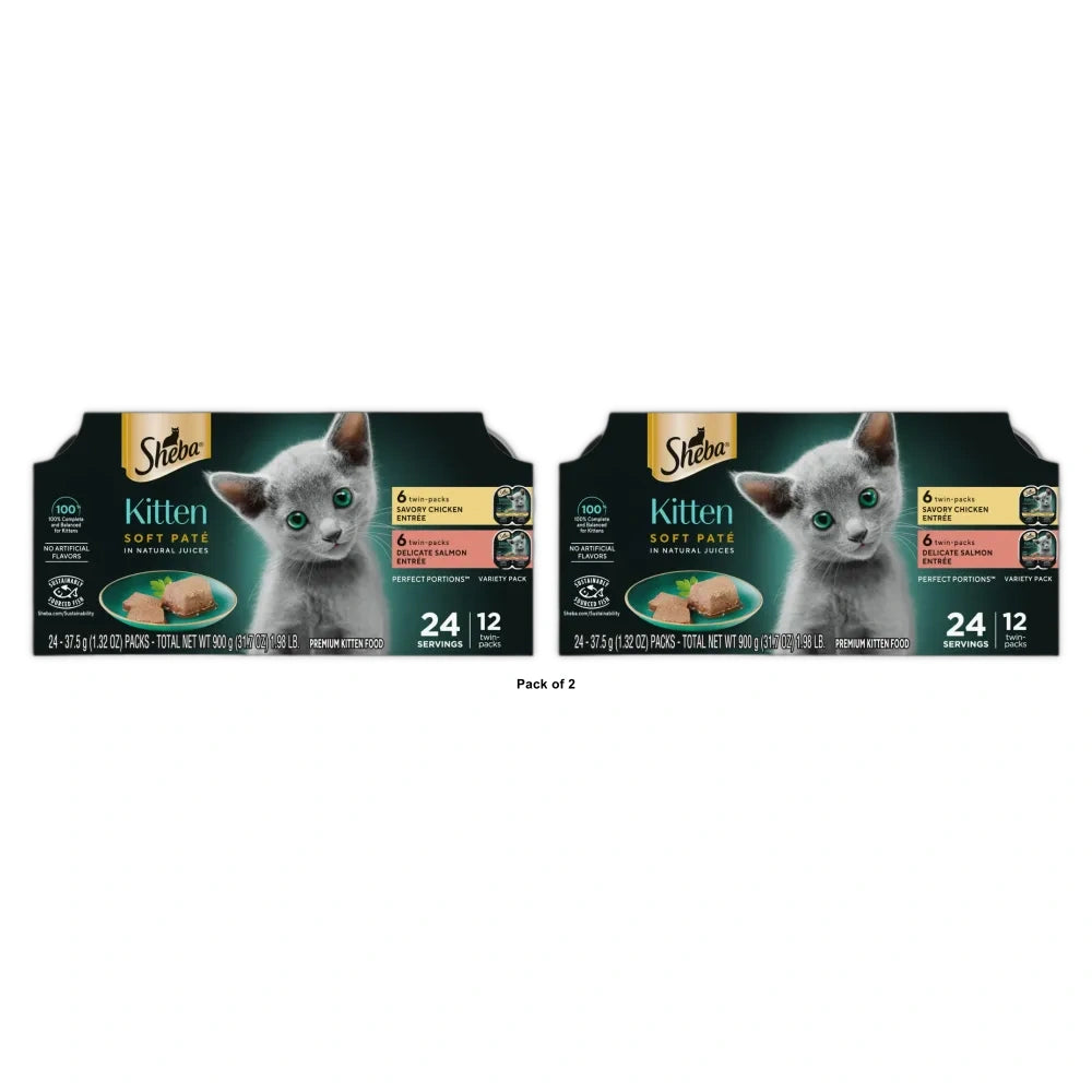 Sheba Perfect Portions Salmon, Chicken And Seafood Flavor Soft Pate Kitten Wet C 2.6 Oz ( Pack Of 2)