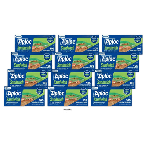 Ziploc Sandwich Bags with Grip 'n Seal Technology (Pack of 12)