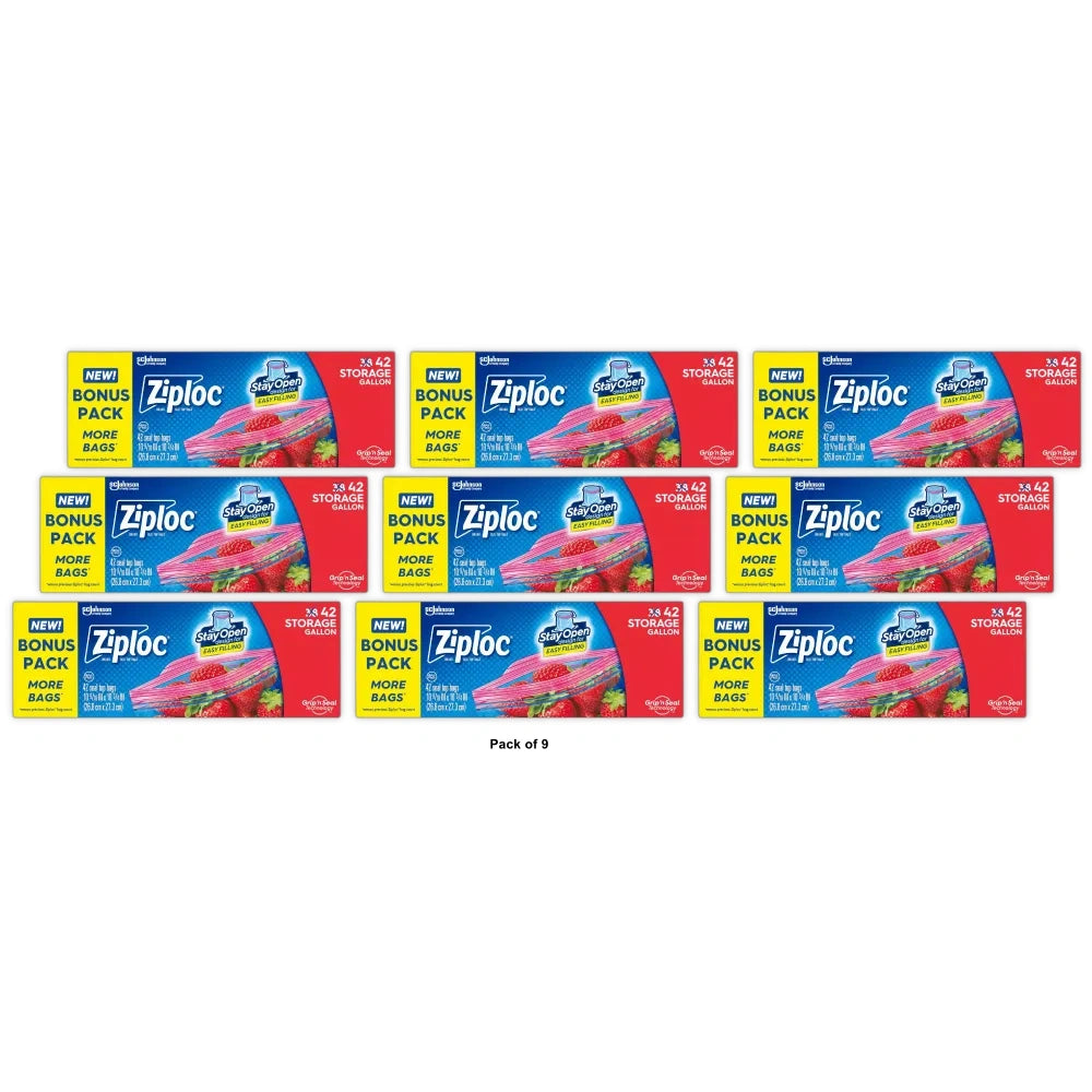 Ziploc Storage Gallon Bags With Grip 'N Seal Technology (Pack Of 9)