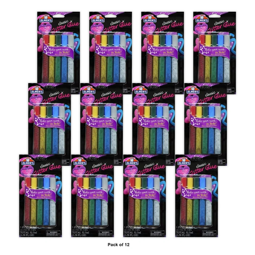 Glitter Glue Pens (5-pack) - Party Supplies 1.78 fl Oz (Pack of 12)