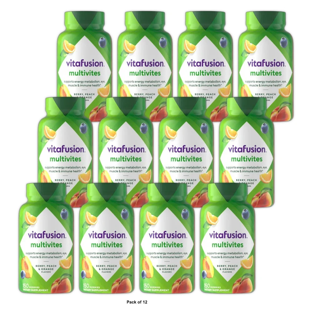 Vitafusion MultiVites Gummy Multivitamins for Adults, Berry, Peach and Orange Flavored, 150 Count (Pack of 12)